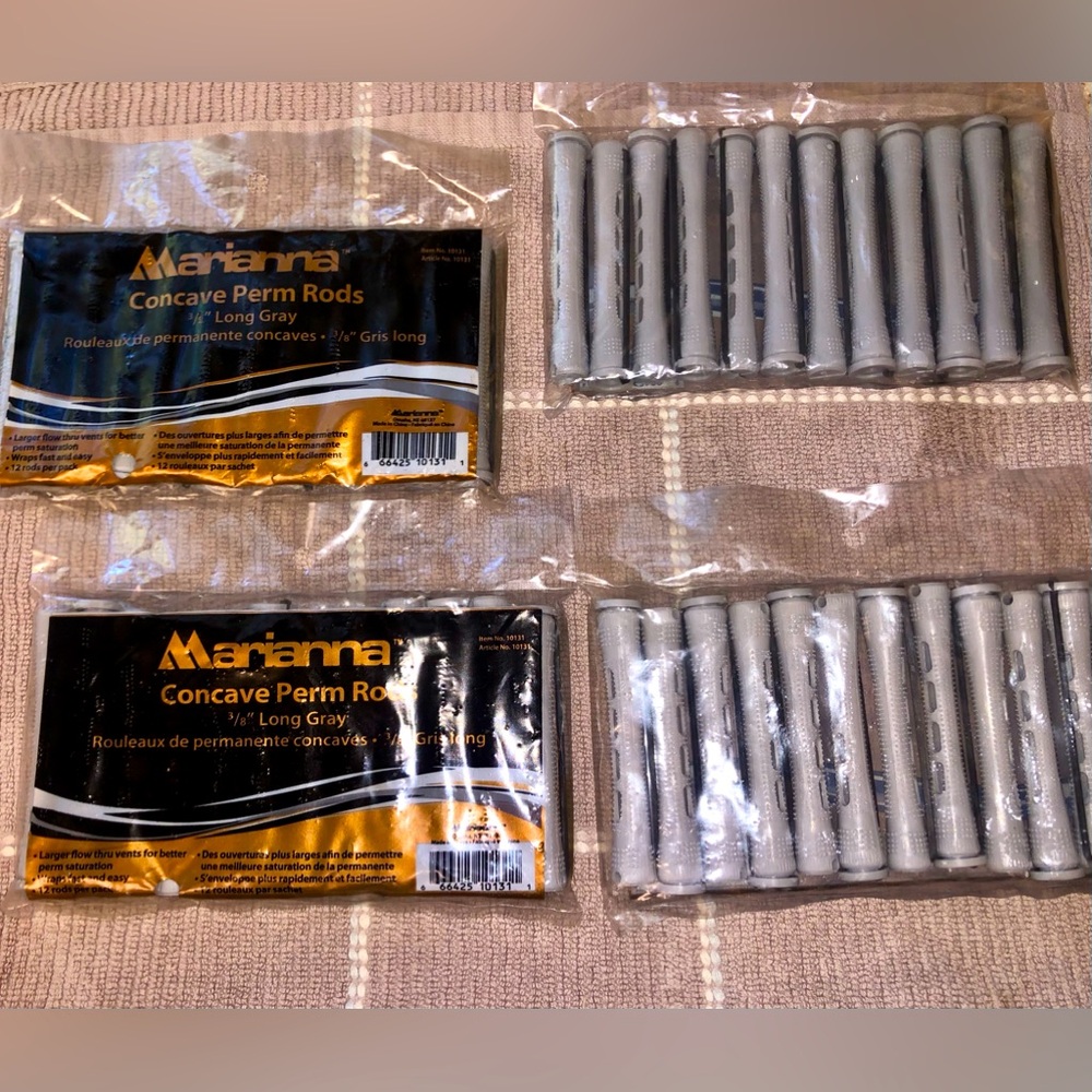 Mariana 4 packs of 12 concave perming rods for hair 3/8” long grey 48 total NEW
